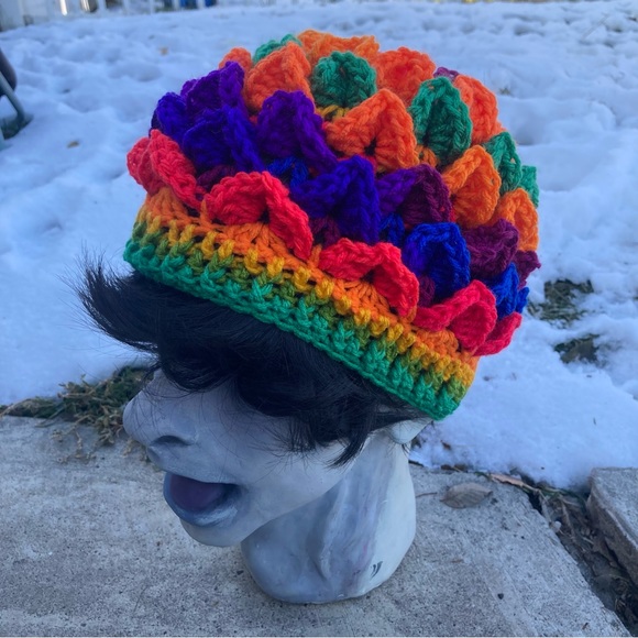 Handmade crochet rainbow 3D winter hat one of a kind! - Picture 3 of 5